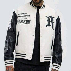 NOVA MEN Spring Game Varsity Jacket Size S Cream